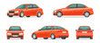 © tynyuk - Set of different angles of a red car. City sport sedan view from the side, front, rear and in profile. Vehicle for your project