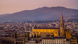 Night landscape view over Florence, Italy, featuring the illuminated Basilica di Santa Croce Holy Cross .