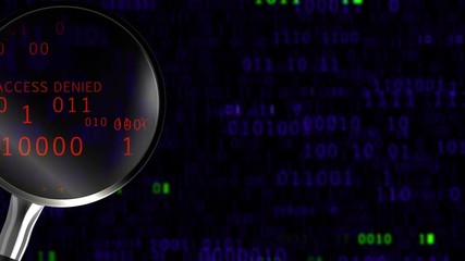 Wall Mural - searching for information in data binary code online by a magnifying glass