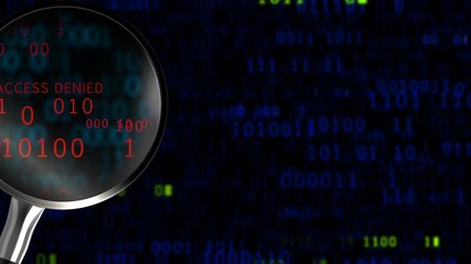Wall Mural - searching for information in a blue data binary code online by a magnifying glass