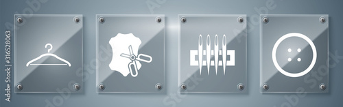 Cuadros en Lienzo Set Sewing button for clothes, Needle for sewing, Scissors and leather and Hanger wardrobe