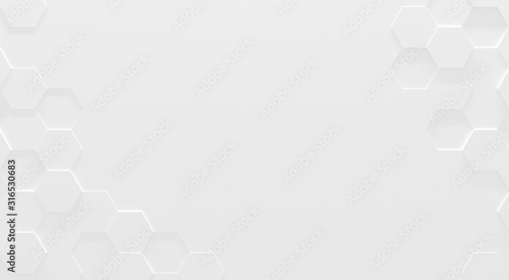 White Hexagon Background With Copy-Space (3D Illustration) - obrazy, fototapety, plakaty 