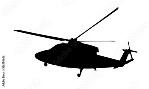 Fotomural black silhouette of army helicopter on white background
