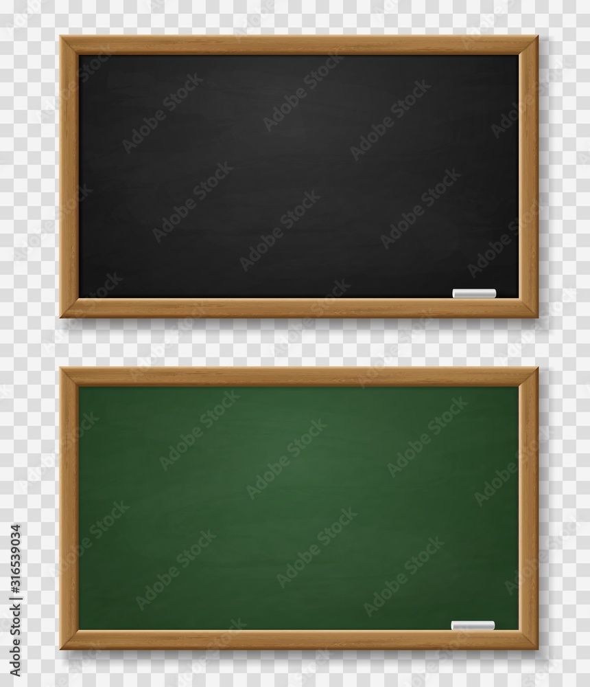 Blackboard. Realistic green and black chalkboard with wooden frame and ...