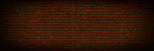 Old Brown Texture Of Brick Wall. Old Brown Brick Building Surface. Wall With Cracked Structure Grunge Background. Toned Wall Background. Abstract Web Banner.