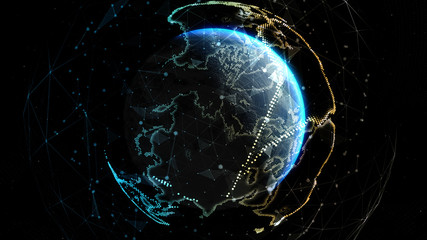 Wall Mural - Earth Globe, Block chain network Technology concept. Elements of this image furnished by NASA - 3D illustration.