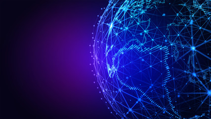 Wall Mural - connection lines around earth globe. background with light effect. global international connectivity