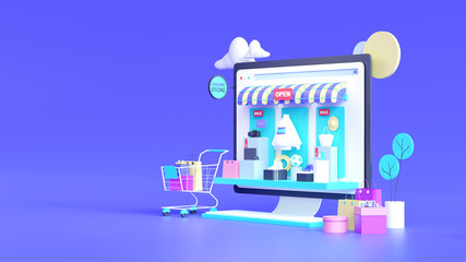 Wall Mural - shopping on-line online store on website mobile application 3d rendering