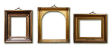 Set Of Picture Gold Wooden Frame On Isolated Background