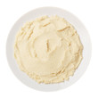 © Mikhailov Studio - Flat lay view at hummus - spread made from cooked, mashed chickpeas blended with tahini, lemon juice, and garlic isolated on white background. Clipping path added