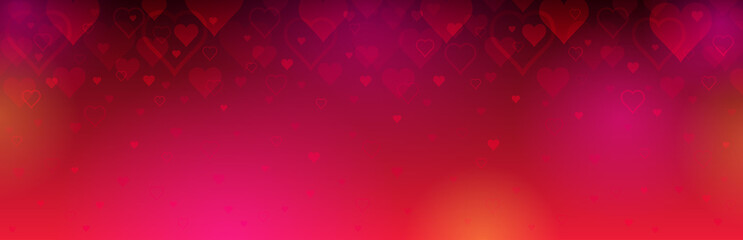 Wall Mural - red banner with valentines hearts. valentines greeting banner. horizontal holiday background, header