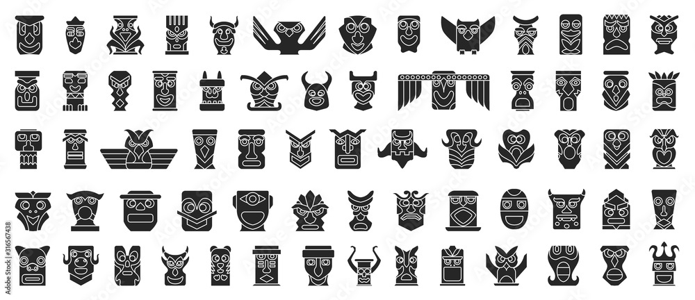 Native totem vector black set icon.Vector illustration animal mask on white background.Isolated set icon native totem. - obrazy, fototapety, plakaty 
