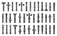 Totem Vector Black Set Icon. Vector Illustration Set Tribal Mask. Isolated Black Icon Traditional Totem On White Background .