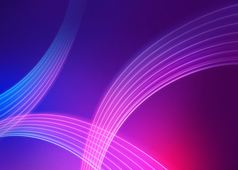 Wall Mural - 3d render, abstract modern neon background, red blue glowing wavy lines, fashion curvy ribbon, minim