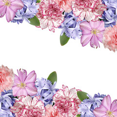 Fotomurales - Beautiful floral background of carnation, clematis and hyacinth. Isolated