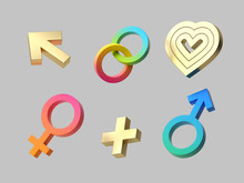 3d Render, Isolated Icons Set, Love And Relationship Concept, Gender Signs, Man Woman Symbols, Golden Design Elements, Modern Minimal Clip Art