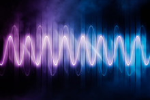 Audio signal or soundwave glowing neon abstract background or backdrop futuristic illustration . Technology, sound and music graphic concepts.