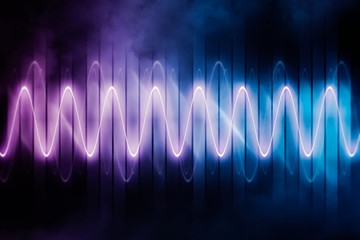 audio signal or soundwave glowing neon abstract background or backdrop futuristic illustration . tec