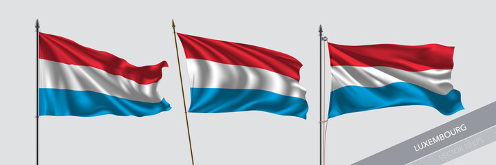 Poster - Set of Luxembourg waving flag on isolated background vector illustration