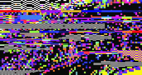 Aufkleber - Webpunk style glitched background with VHS artifacts, random pixel noise. Vaporwave and retrowave aesthetics of 80's.