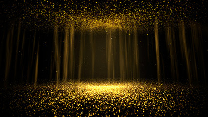 abstract background shining golden floor ground particles stars dust. futuristic glittering in space