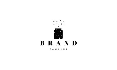 Wall Mural - vector logo on which an abstract image of a can from which stars and planets fly out.