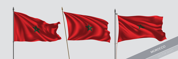 Poster - Set of Morocco waving flag on isolated background vector illustration