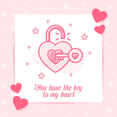 Wall Mural - Open lock heart shape key valentine card love icon