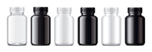 Set Of Black And White Plastick Bottles. 