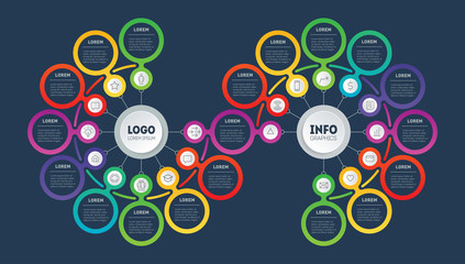 Business presentation or infographics concept with 19 steps. Technology or education process with nineteen options. Template of Annual report. Vector.