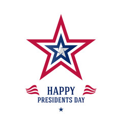 Happy Presidents Day. Poster with stars and stripes. Greeting card with USA flag colors and symbols.