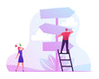 © Pavlo Syvak - Business Challenge and Task Solution Choice Way Concept with Businessman and Businesswoman Stand on Crossroad Fork Pointer Making Decision what Road Direction Choose. Cartoon Flat Vector Illustration