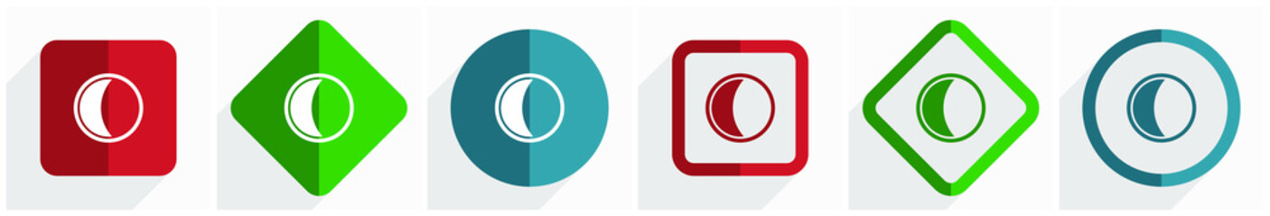 Poster - Moon icon set, flat design vector illustration in 6 options for webdesign and mobile applications in eps 10