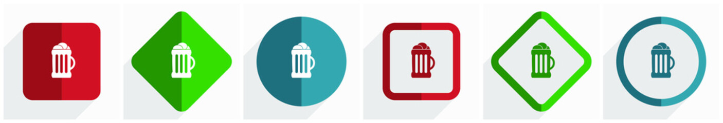 Aufkleber - Beer icon set, flat design vector illustration in 6 options for webdesign and mobile applications in eps 10
