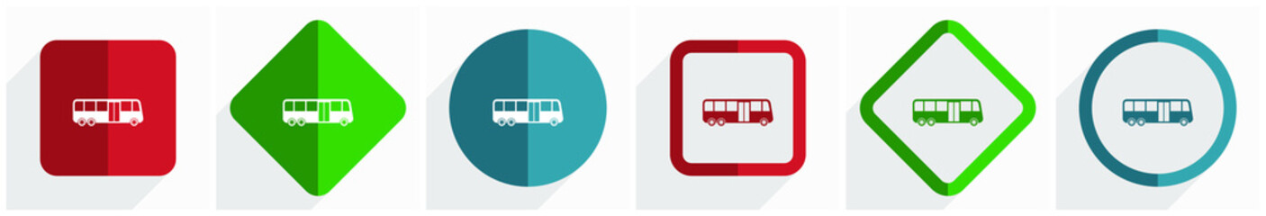 Aufkleber - Bus icon set, flat design vector illustration in 6 options for webdesign and mobile applications in eps 10