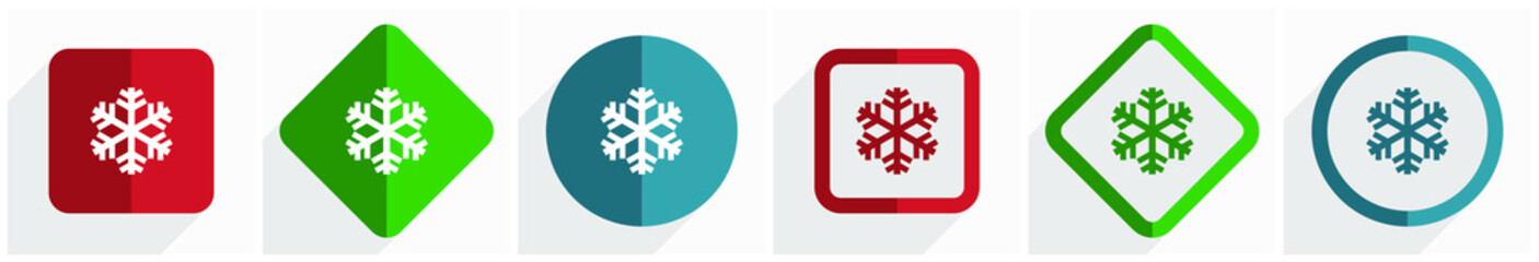 Poster - Snow icon set, flat design vector illustration in 6 options for webdesign and mobile applications in eps 10