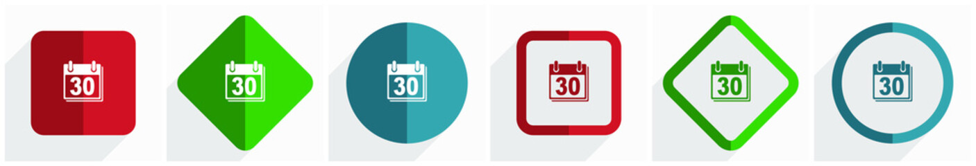 Aufkleber - Calendar icon set, flat design vector illustration in 6 options for webdesign and mobile applications in eps 10