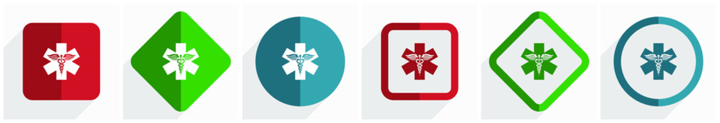 Aufkleber - Emergency icon set, flat design vector illustration in 6 options for webdesign and mobile applications in eps 10
