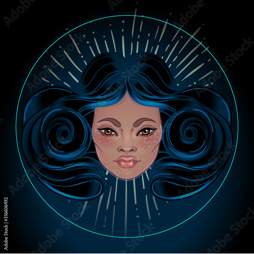 Fotografía African American magic woman holding all seeing eye with rays