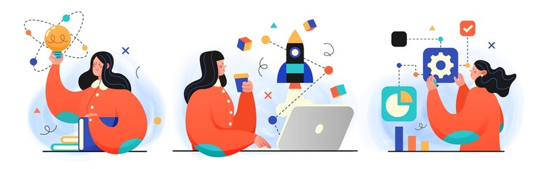 Wall Mural - business strategy research illustrations. concept illustration of a different businessman making res