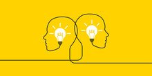 Idea, Creative Concept With Two Human Heads And Bulbs Inside - Vector