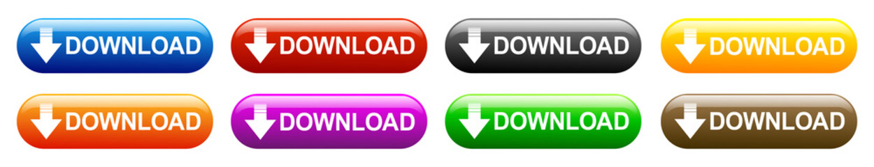 Aufkleber - Set colored download button with down arrow icon isolated. Load symbol – stock vector