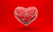 3d heart with white lowpoly borders on red background