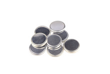 Heap Of Lithium Button Cell Batteries. Closeup. Isolated On White Background.