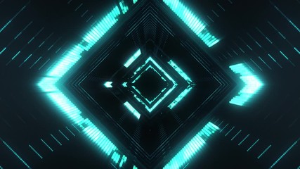 Wall Mural - cyberspace tunnel concept in rhombus shape. technology background abstract neon texture. blue light 