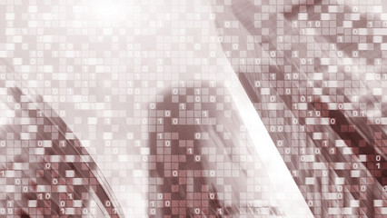 Digital code on blur city background. Abstract Binary code.