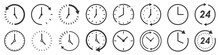 Vector Time And Clock Icons In Thin Line Style.