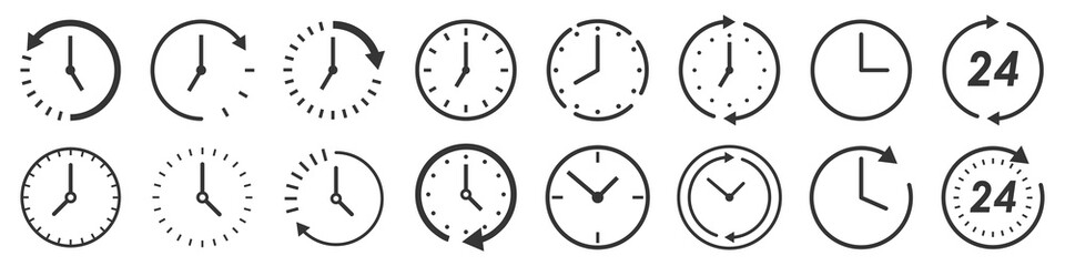 Wall Mural - vector time and clock icons in thin line style.