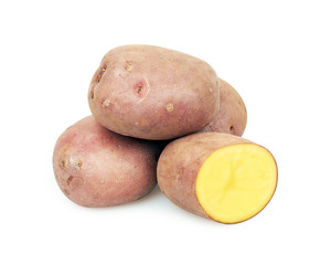 Fresh raw potatoes on white background