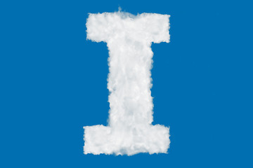 Wall Mural - Letter I font shape element made of clouds on blue background over sky